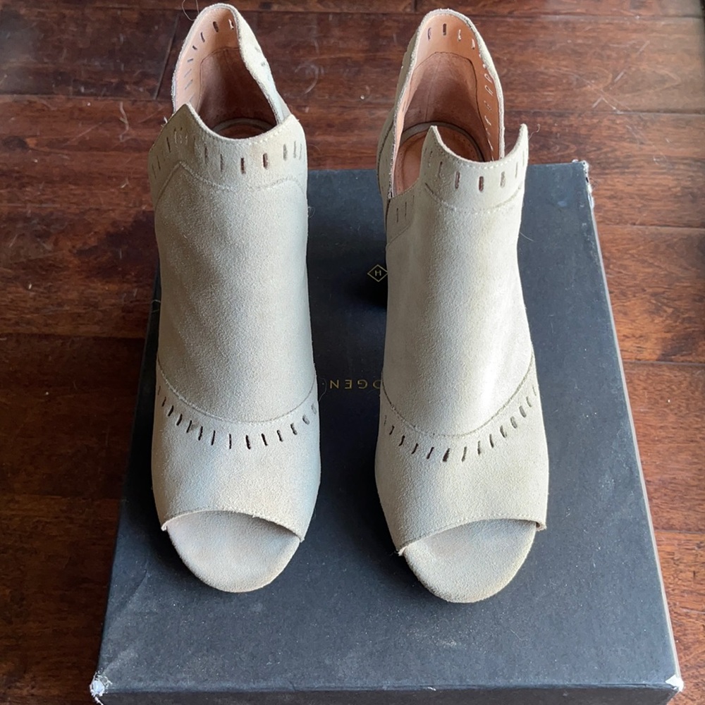 Halogen Grey Suede peep toe booties